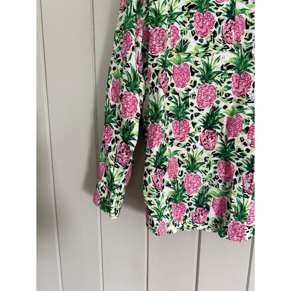 Charter Club Luxury Linen Button Front Shirt XL Pineapple Pink Green Print - Picture 3 of 8